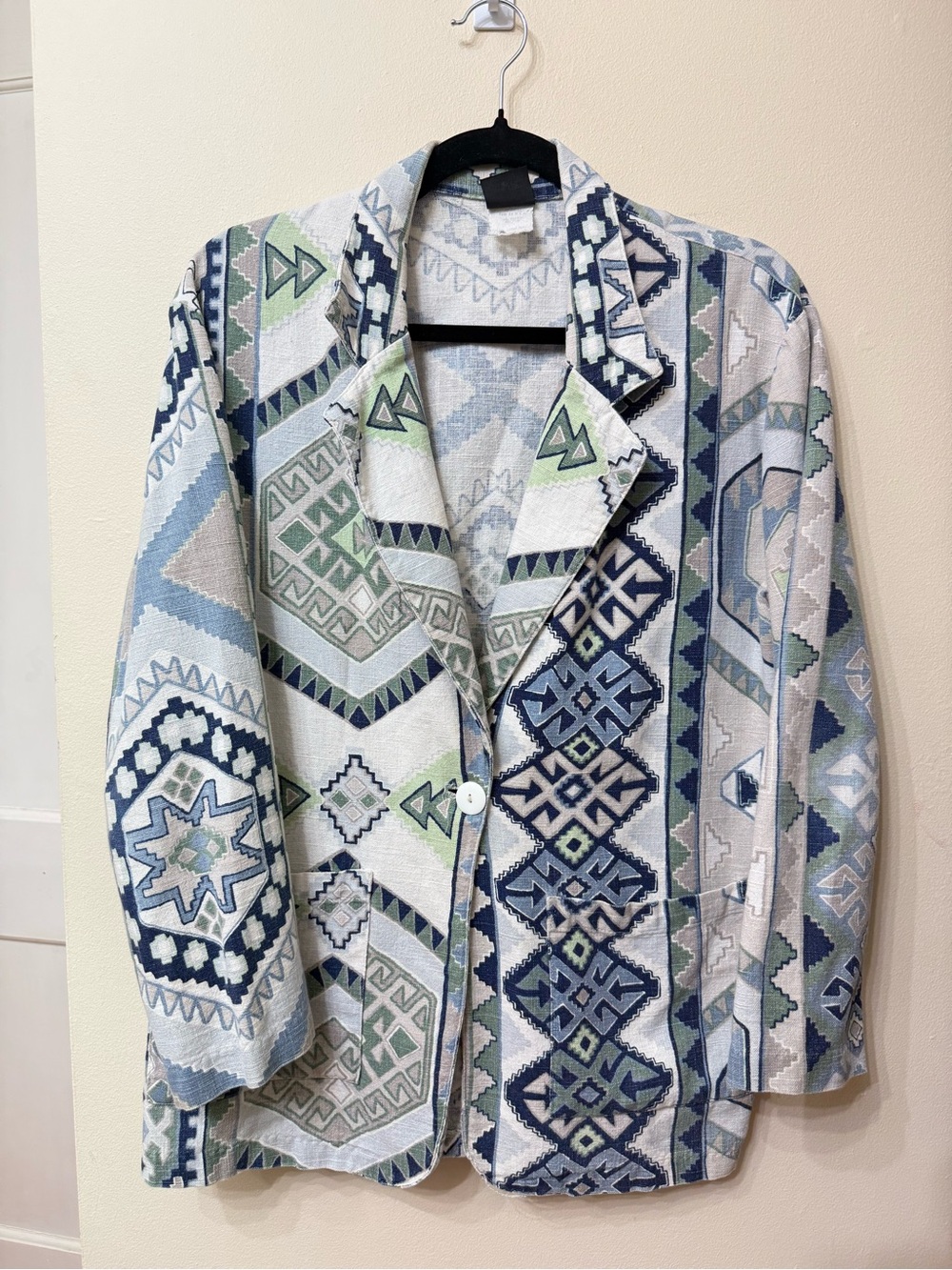 Vintage 90s Cotton Flax Linen Aztec Southwestern Blazer Judy Knapp California